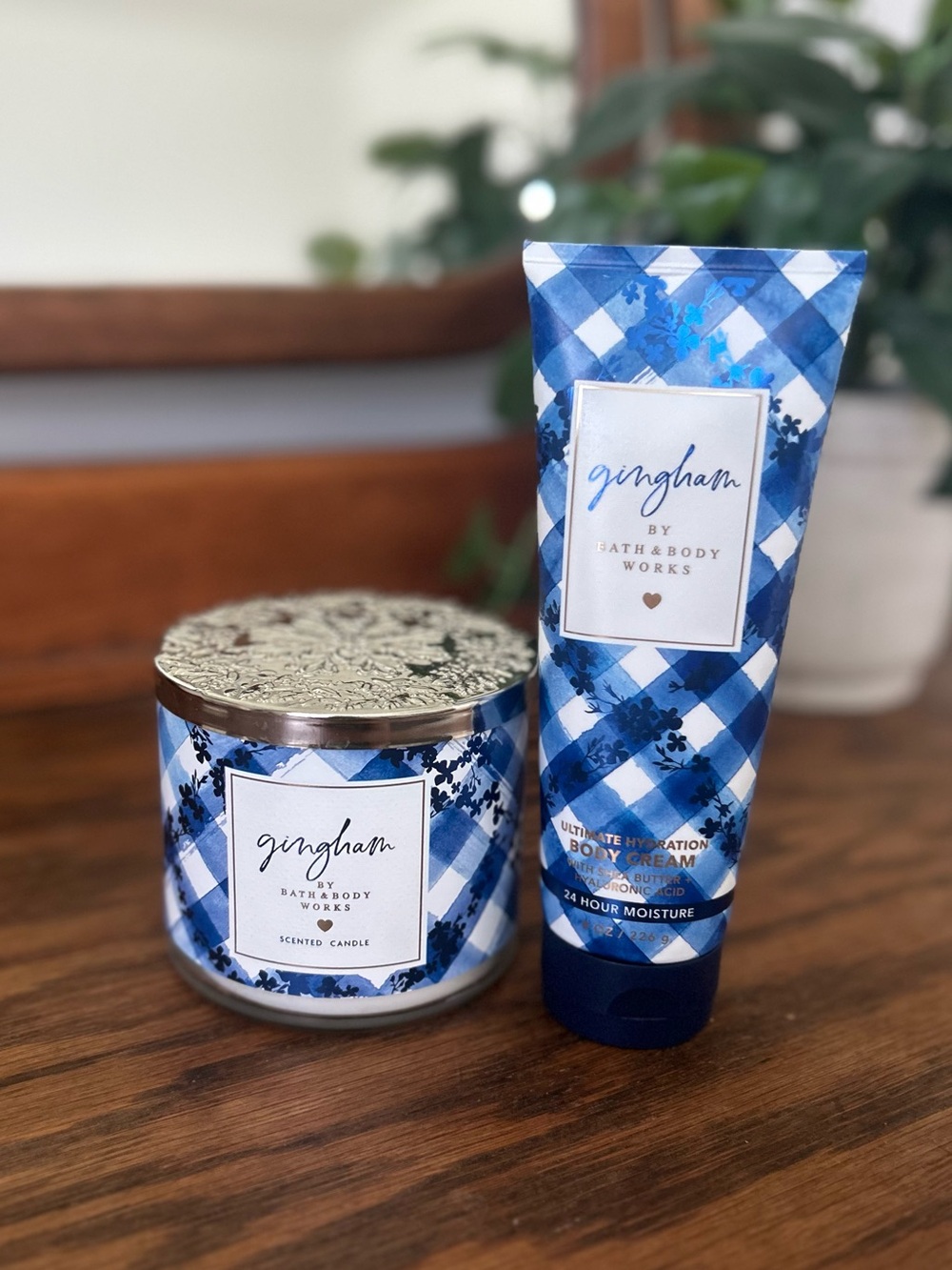 Bath & Body Works Gingham Candle & Body Cream Set